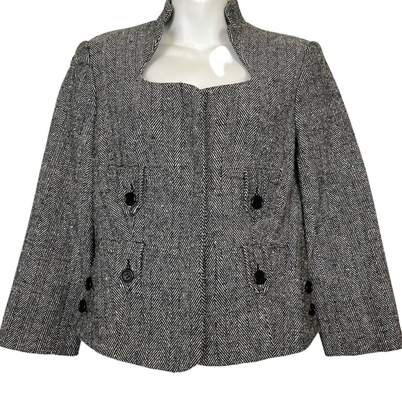 Cache Jackets & Blazers - CACHE Herringbone Cotton Blend Black White Colorful Specks Suit Jacket Blazer  6